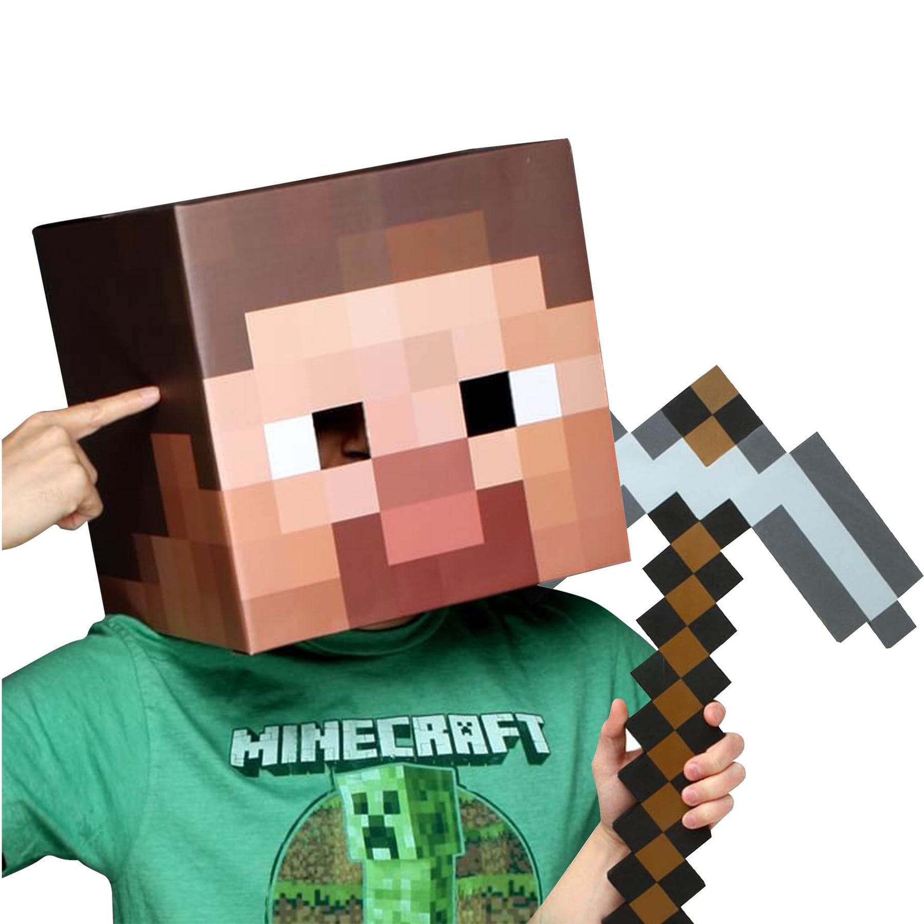 Minecraft 12" Steve Head & Pickaxe Costume Kit