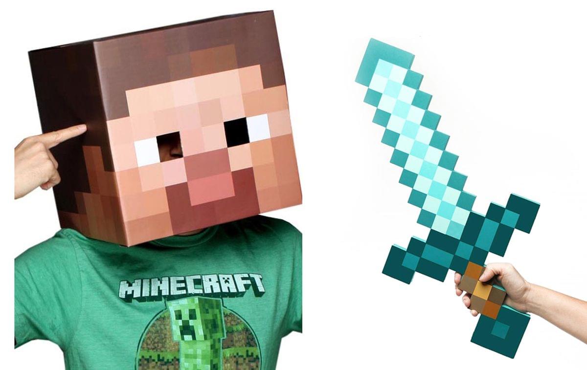 Minecraft Steve Head & Diamond Sword Costume Set