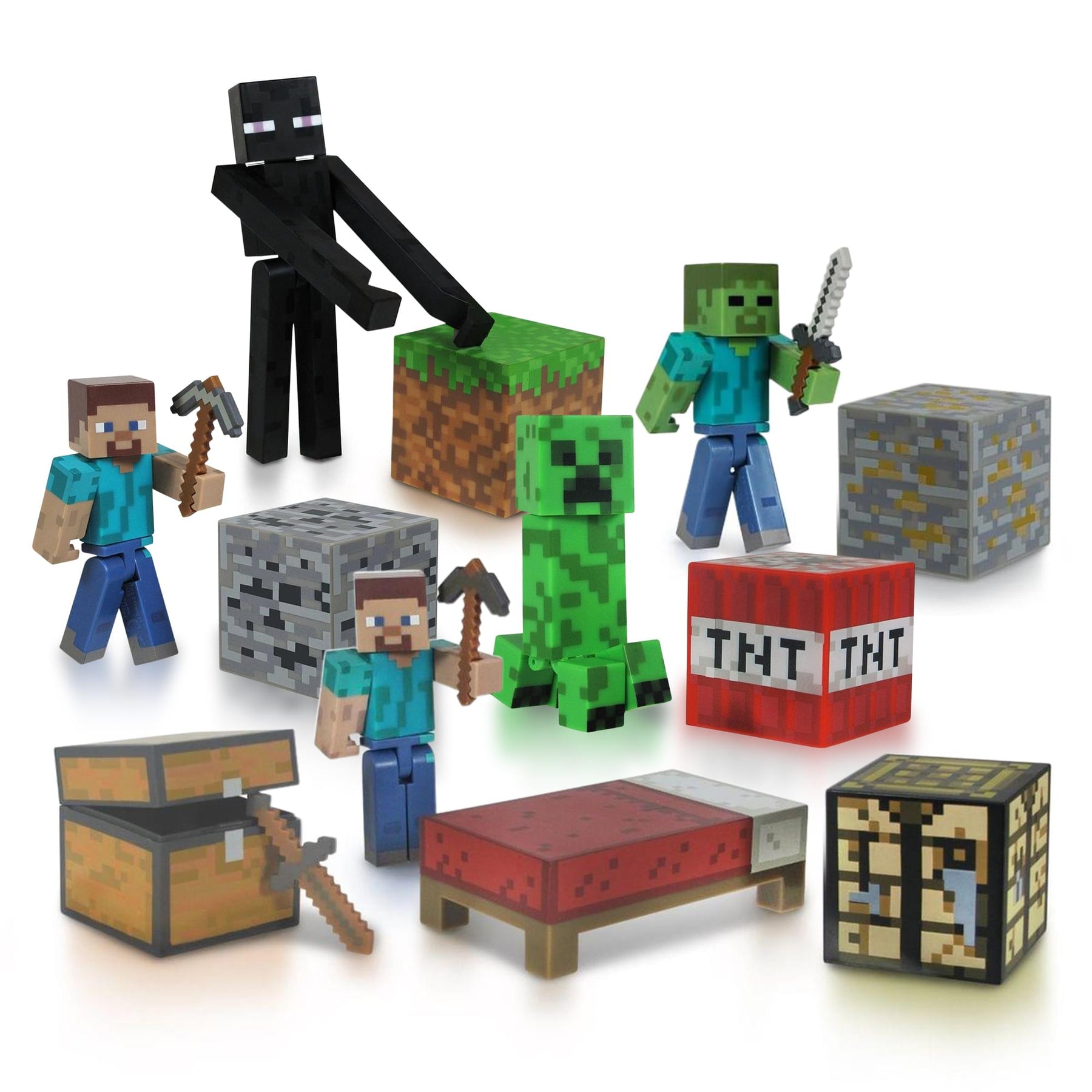 Minecraft 3" Figure Set Of 5 w/ Steve Enderman Creeper Zombie & Survival Pack