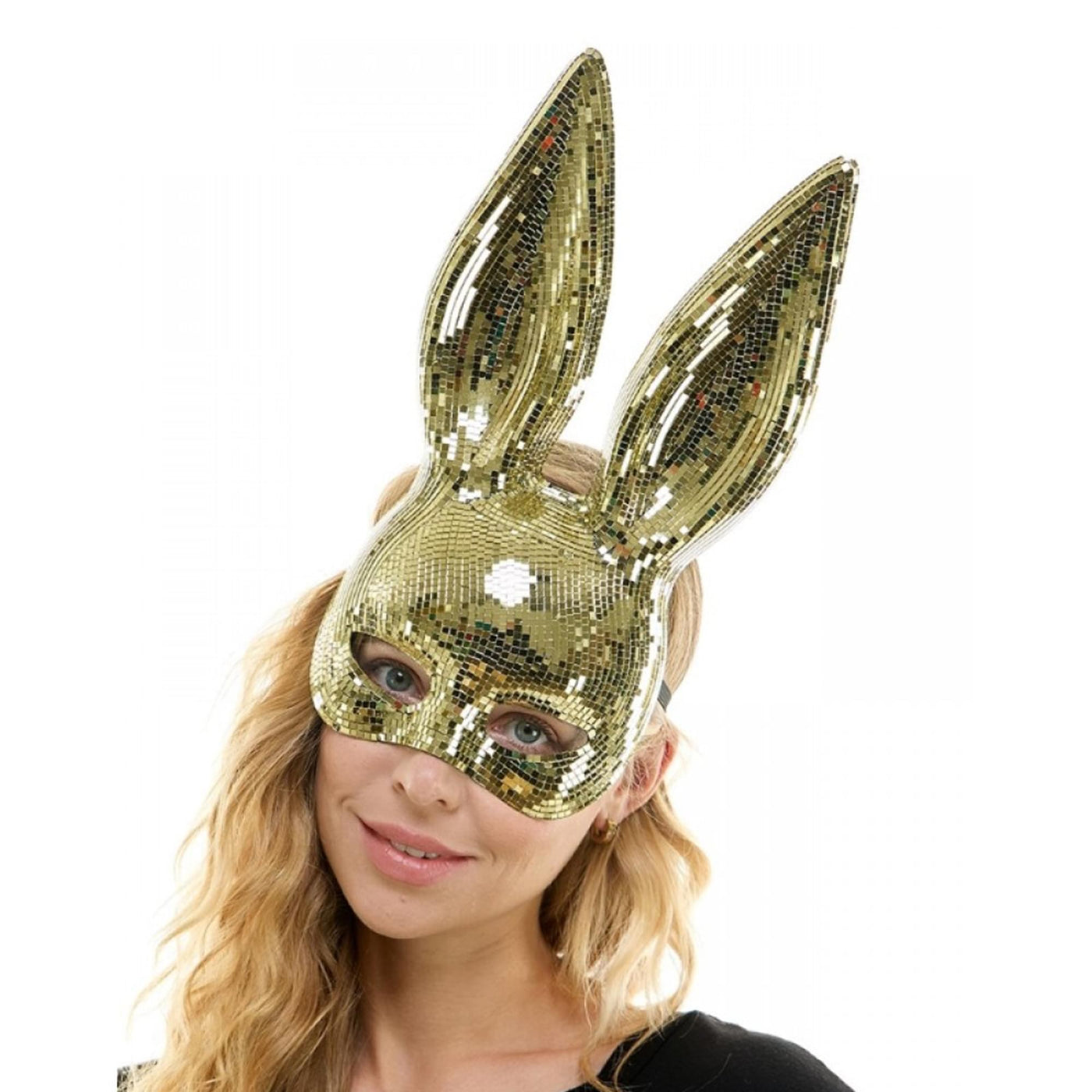 Glitter Rabbit Mask Bedazzled Gold Mirror Bunny Costume Mask | Free Shipping