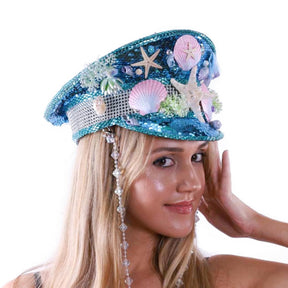 Mermaid Shell Bedazzled Sequin Festival Sailor Costume Hat