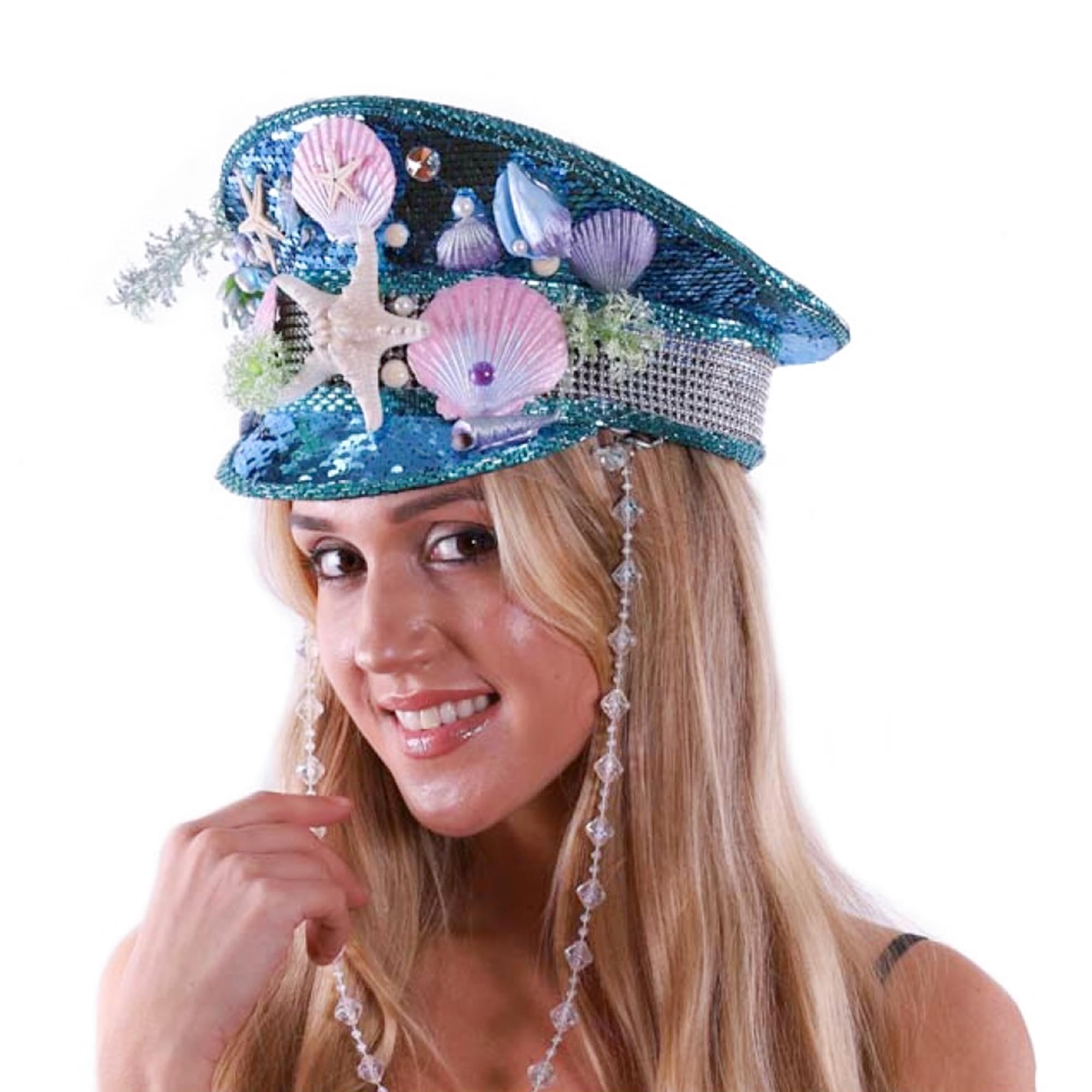 Mermaid Shell Bedazzled Sequin Festival Sailor Costume Hat