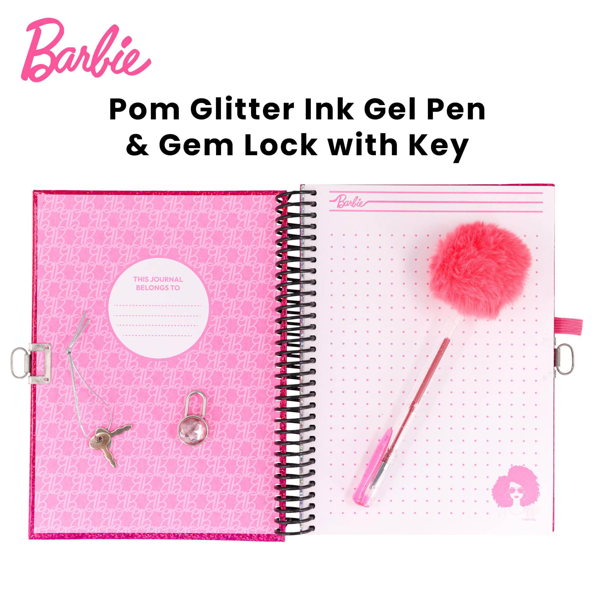 Barbie 200-Page Spiral Notebook With Lock, Gel Pen, and Stickers | 6 x 8 Inches