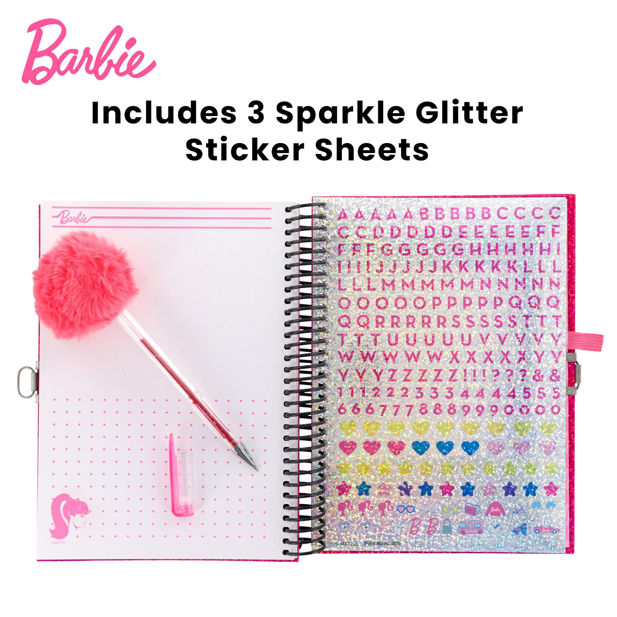 Barbie 200-Page Spiral Notebook With Lock, Gel Pen, and Stickers | 6 x 8 Inches