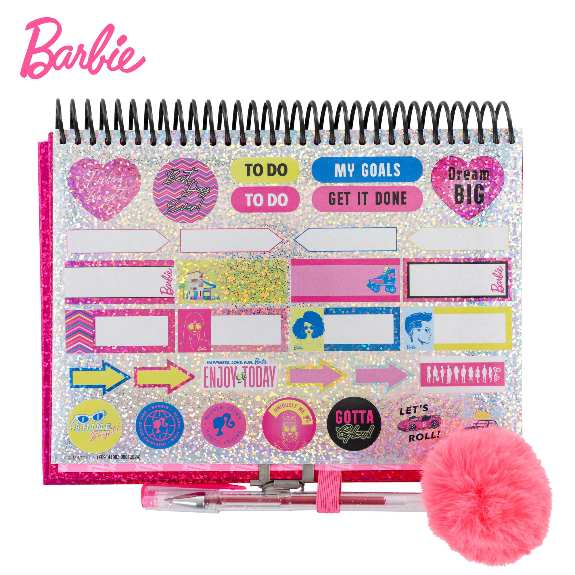 Barbie 200-Page Spiral Notebook With Lock, Gel Pen, and Stickers | 6 x 8 Inches