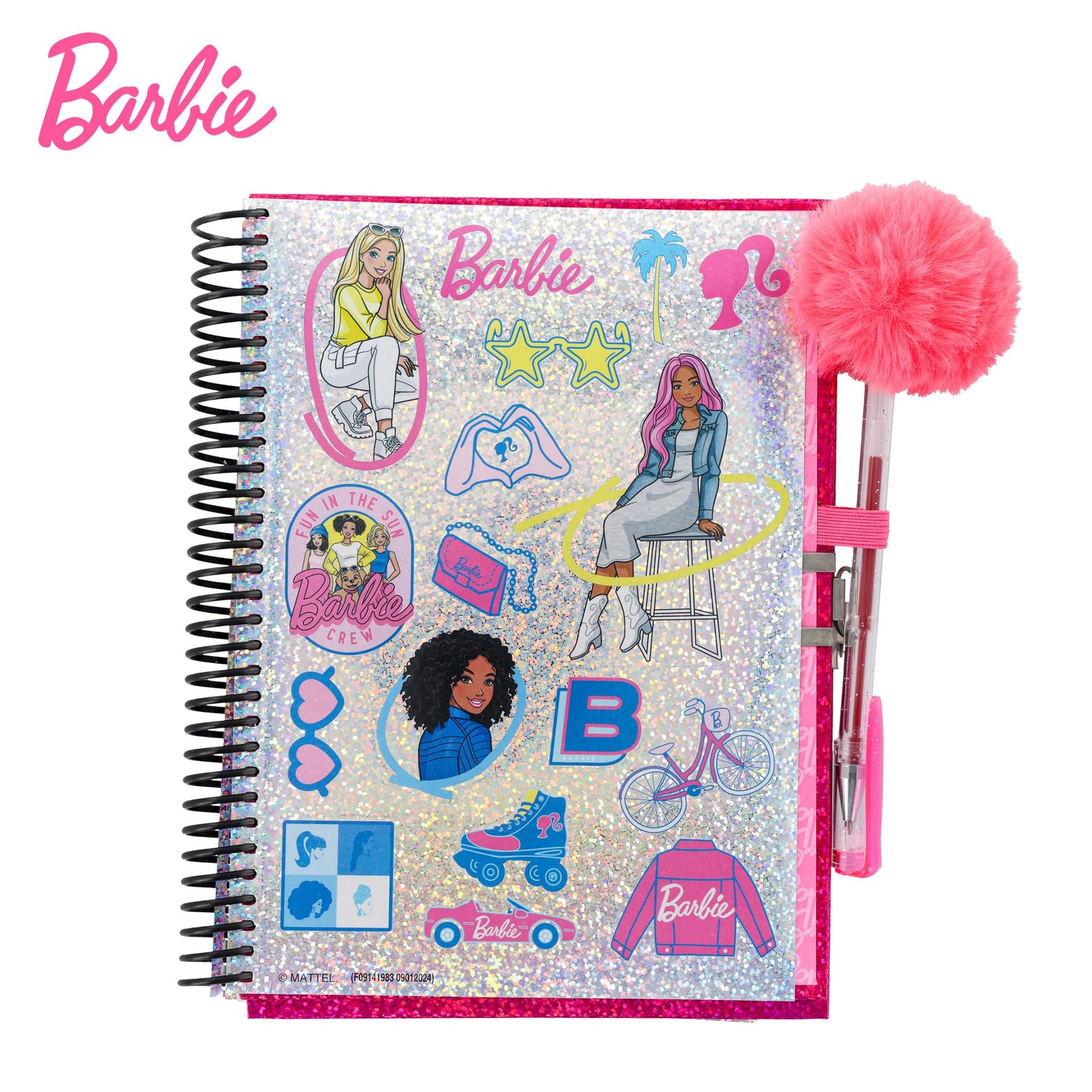 Barbie 200-Page Spiral Notebook With Lock, Gel Pen, and Stickers | 6 x 8 Inches