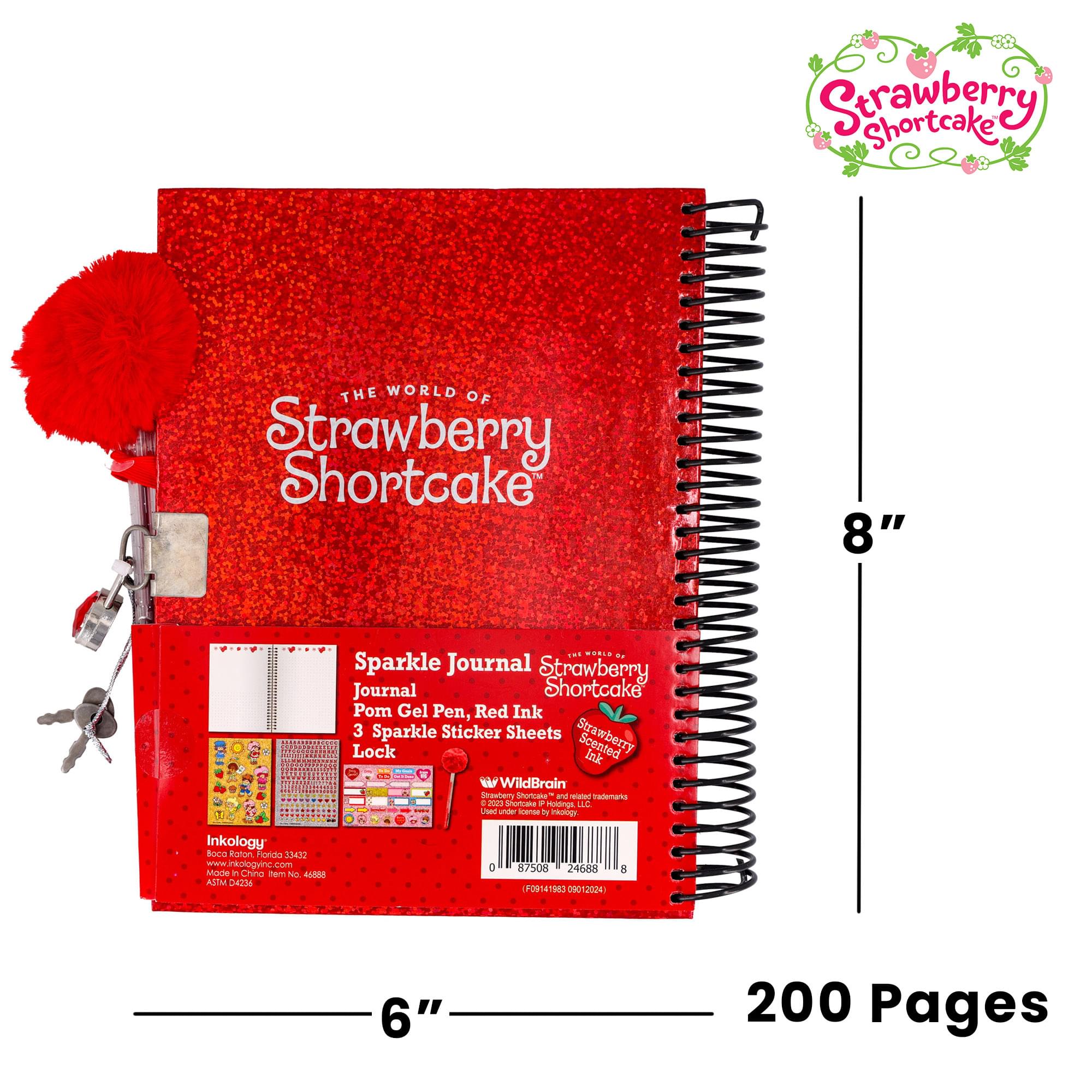 Strawberry Shortcake Spiral Notebook With Lock, Pen and Stickers | 6 x 8 Inches