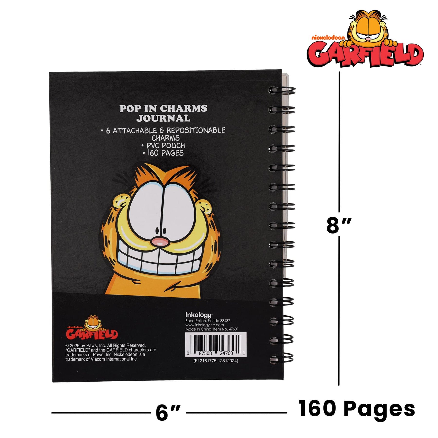 Garfield 160-Page Silicone Spiral Notebook With Pop Charms | 6 x 8 Inches