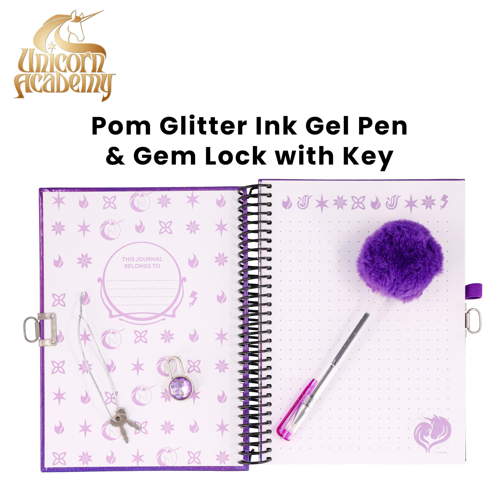 Unicorn Academy Spiral Notebook With Lock, Gel Pen and Stickers | 6 x 8 Inches