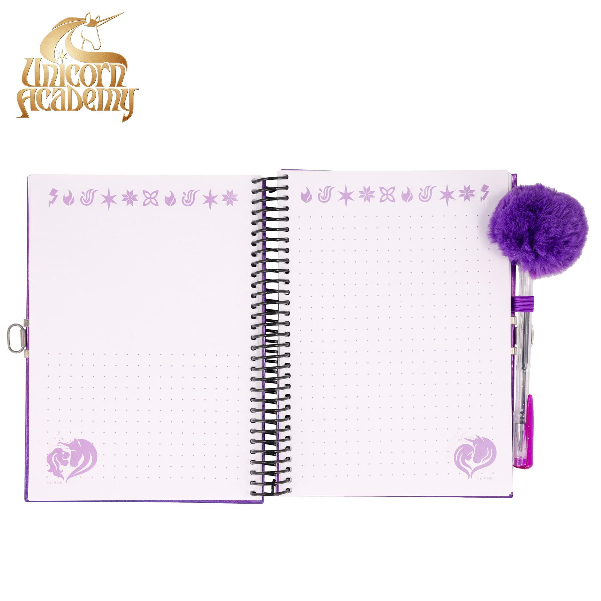 Unicorn Academy Spiral Notebook With Lock, Gel Pen and Stickers | 6 x 8 Inches