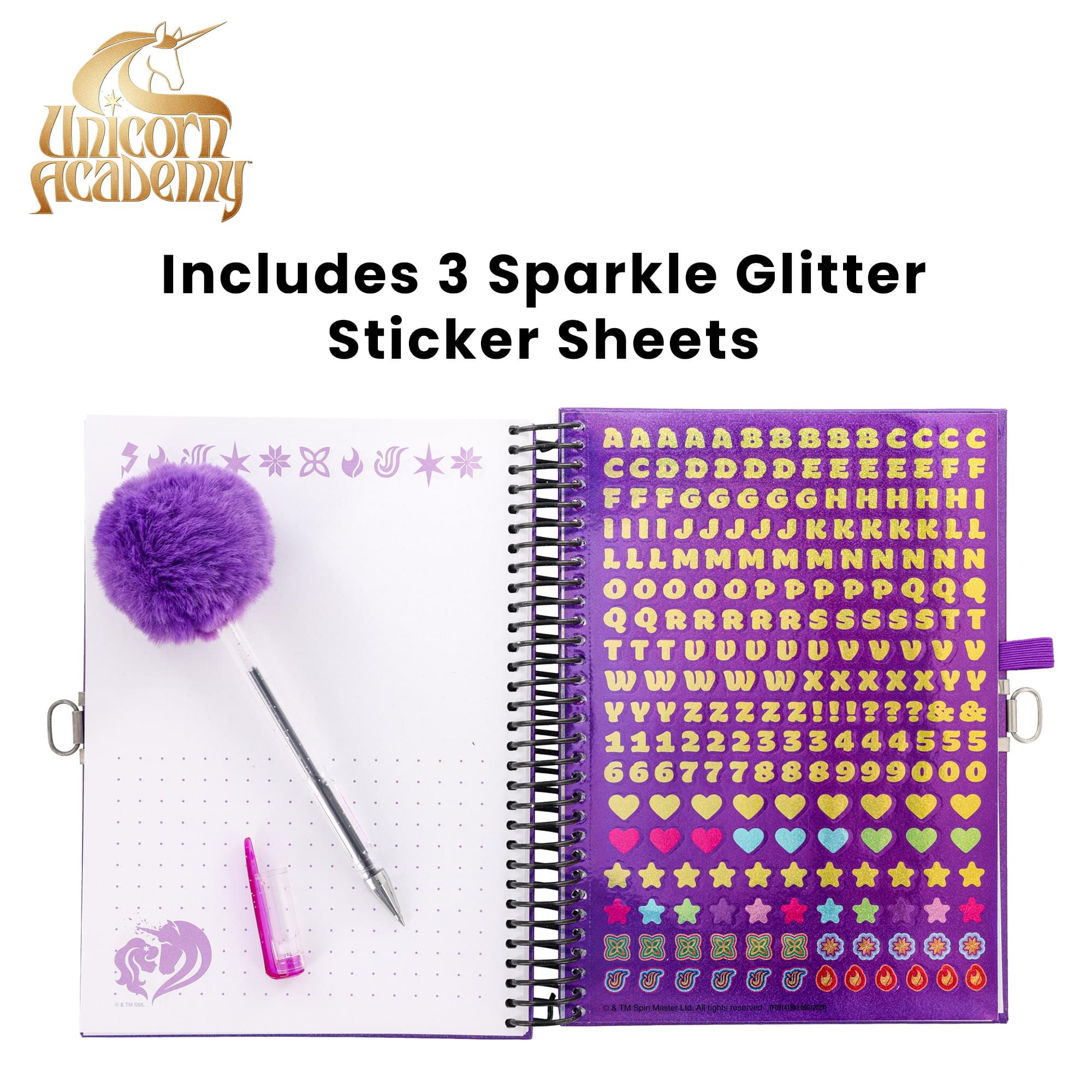 Unicorn Academy Spiral Notebook With Lock, Gel Pen and Stickers | 6 x 8 Inches