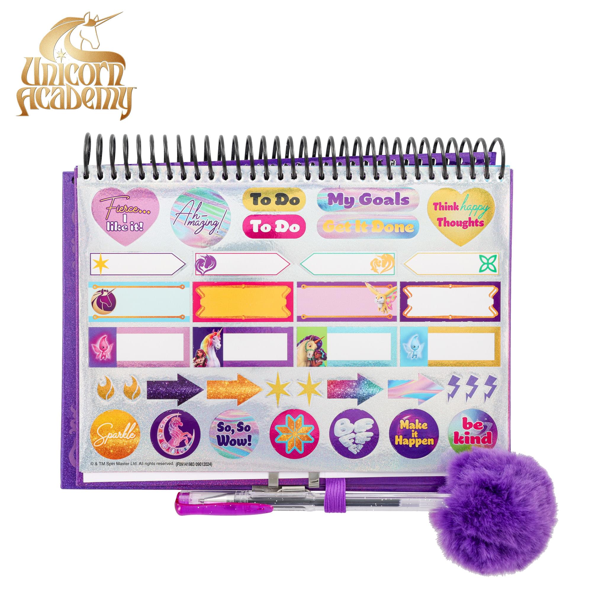 Unicorn Academy Spiral Notebook With Lock, Gel Pen and Stickers | 6 x 8 Inches