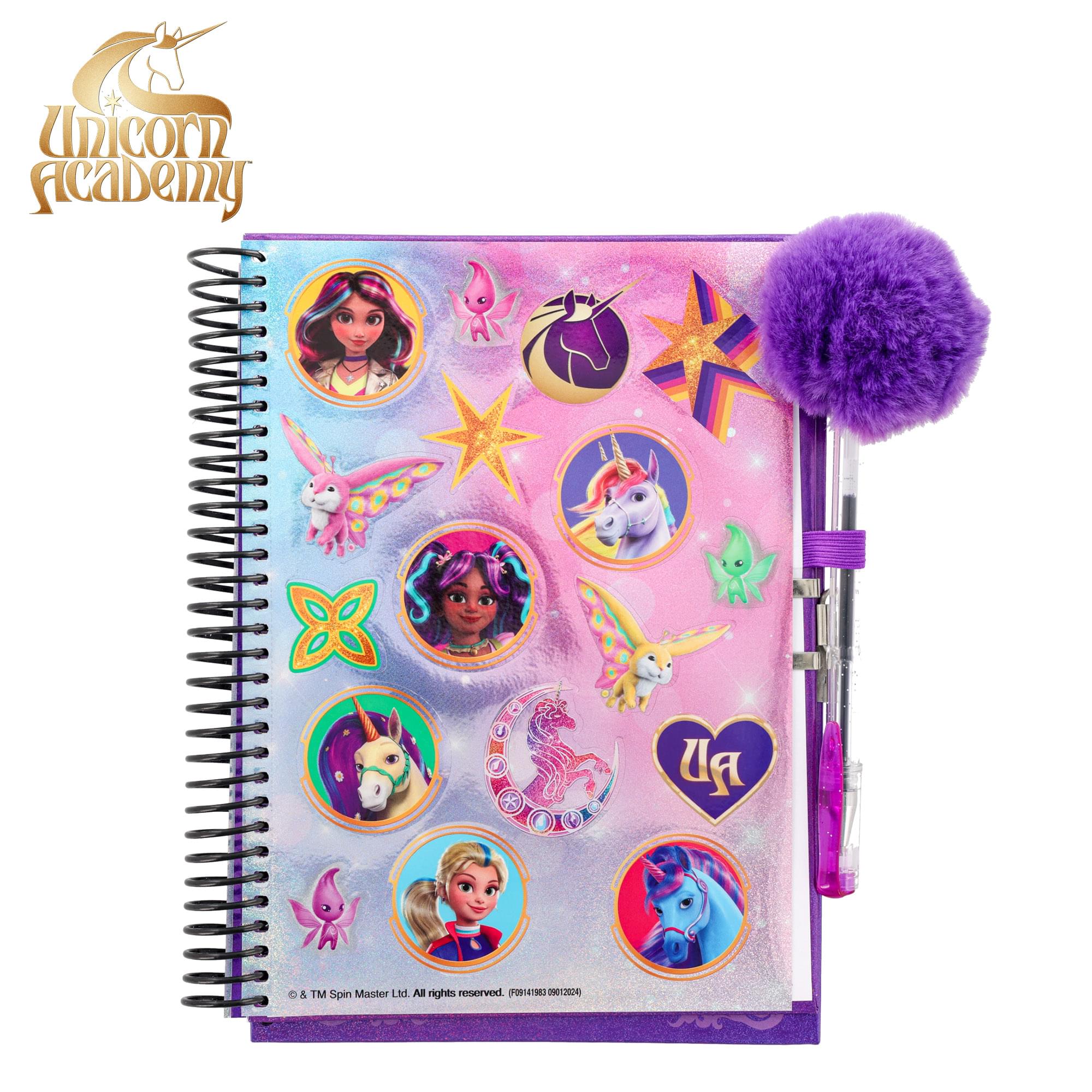 Unicorn Academy Spiral Notebook With Lock, Gel Pen and Stickers | 6 x 8 Inches