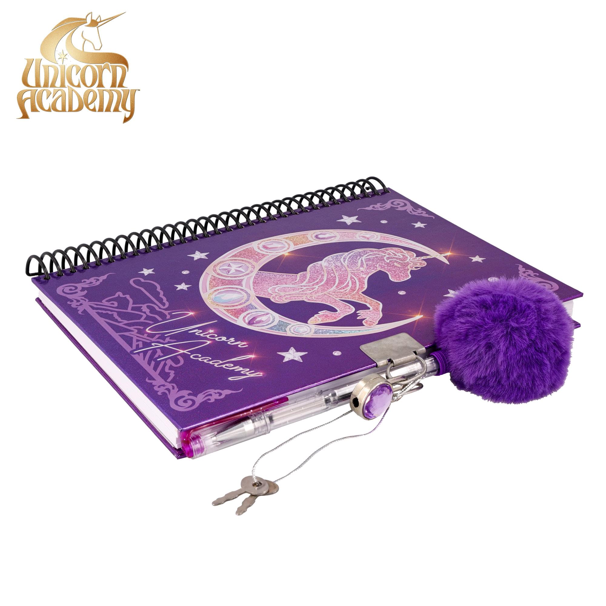 Unicorn Academy Spiral Notebook With Lock, Gel Pen and Stickers | 6 x 8 Inches
