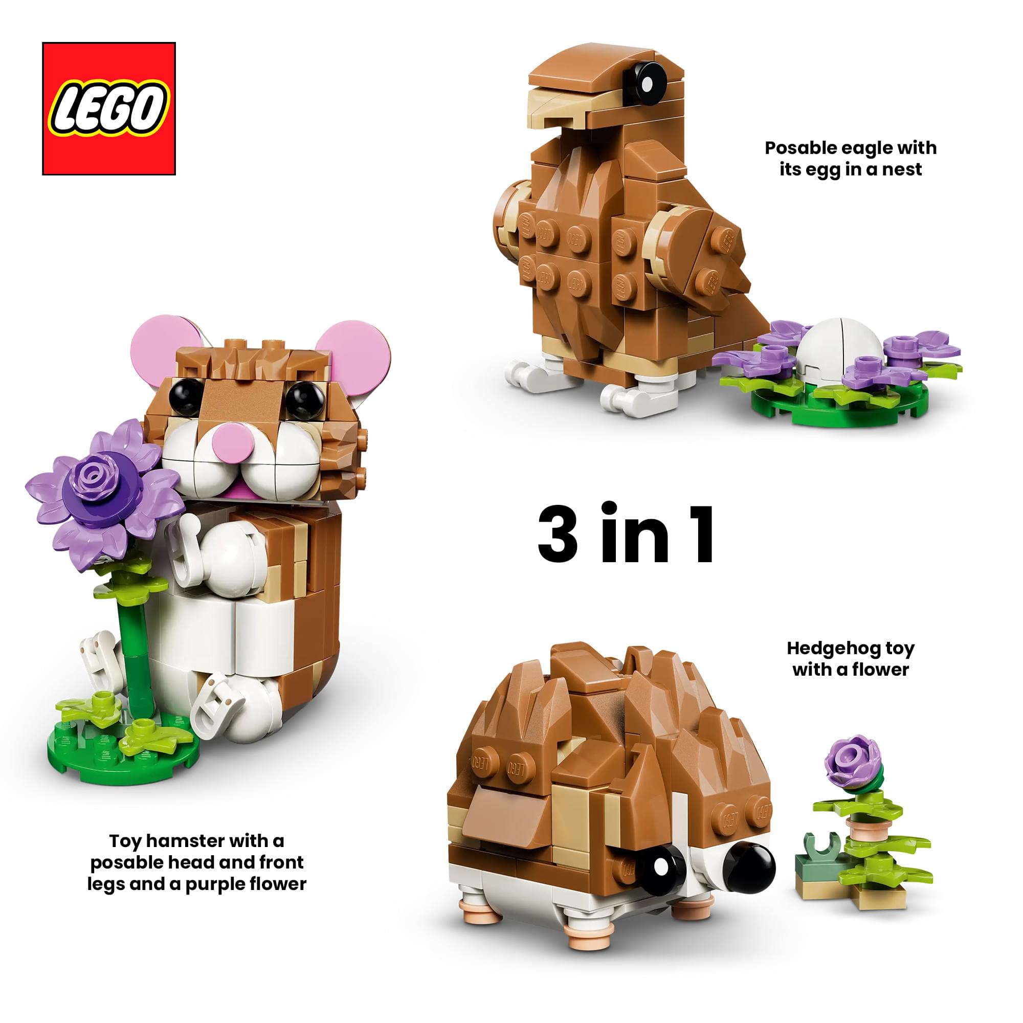 LEGO Creator 3 In 1 31376 Hamster With Flower 166-Piece Building Set