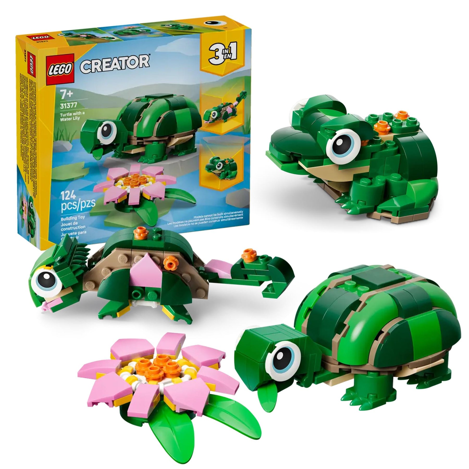 LEGO Creator 3 In 1 31377 Turtle With Water Lily Flower 124-Piece Building Set
