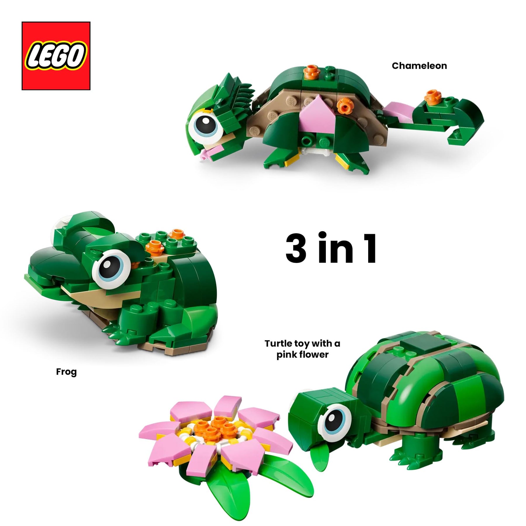 LEGO Creator 3 In 1 31377 Turtle With Water Lily Flower 124-Piece Building Set