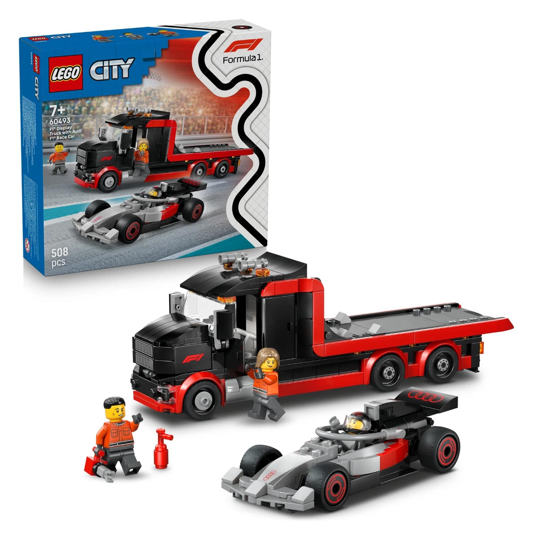 LEGO City 60493 Truck With Audi F1 Race Car 508-Piece Building Set