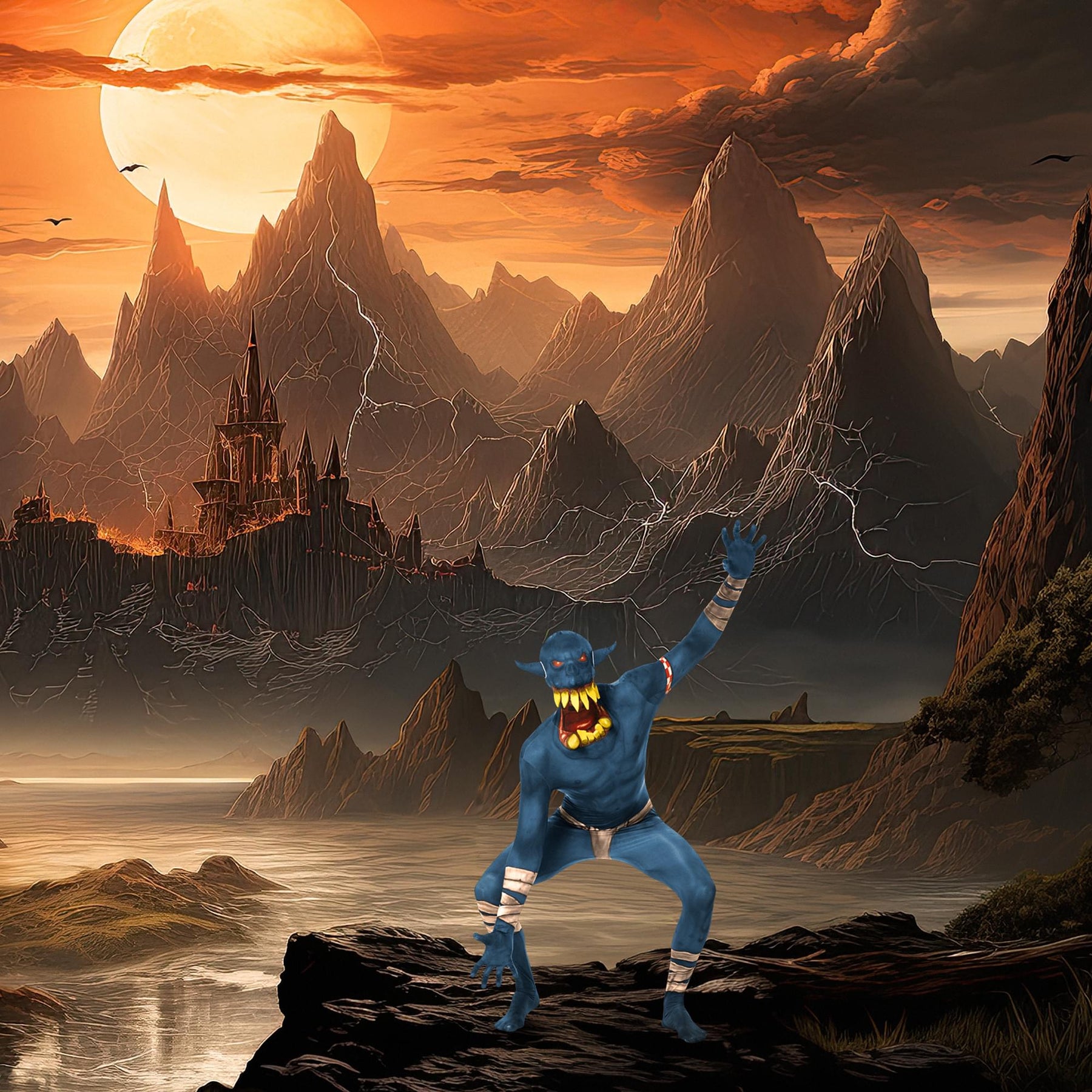 Blue Orc Jaw Dropper Adult Costume Morphsuit