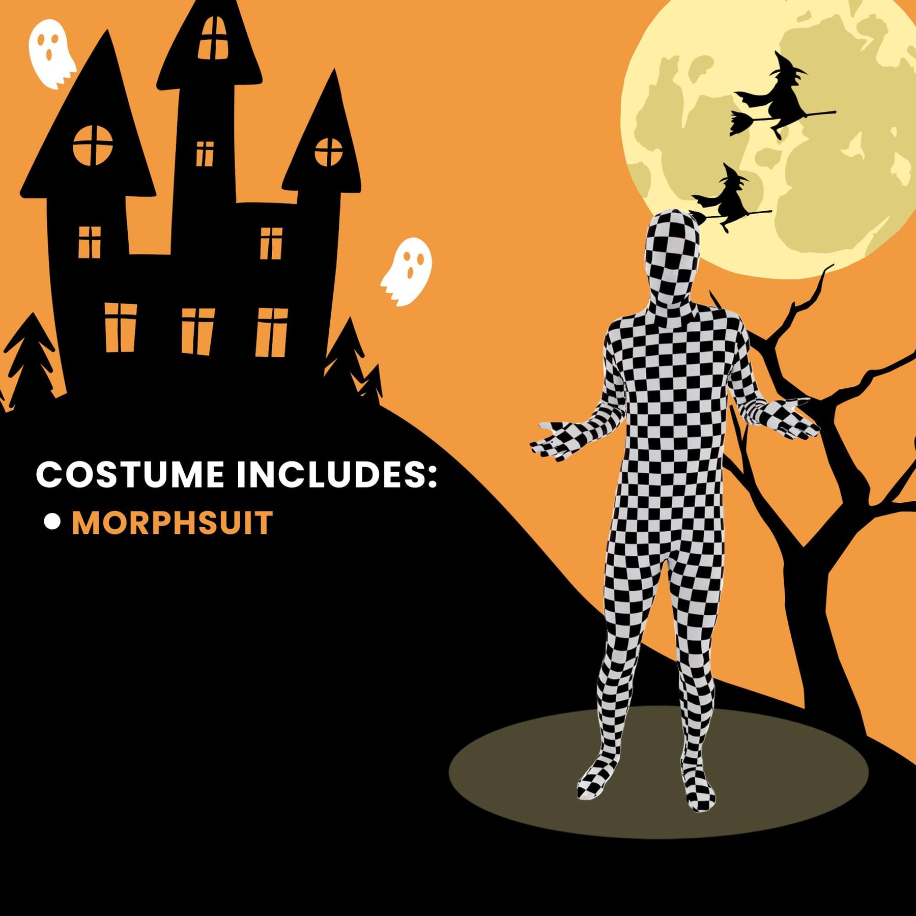 Black and White Checkered Adult Costume Morphsuit