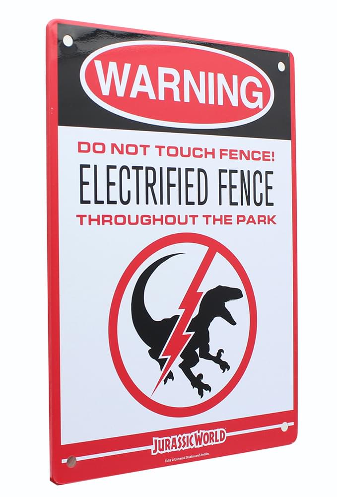 Jurassic World Electrified Raptor Fence 8"x6" Tin Sign