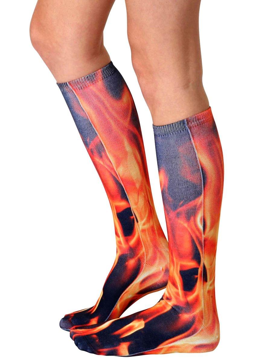 Flame Photo Print Knee High Socks