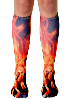 Flame Photo Print Knee High Socks