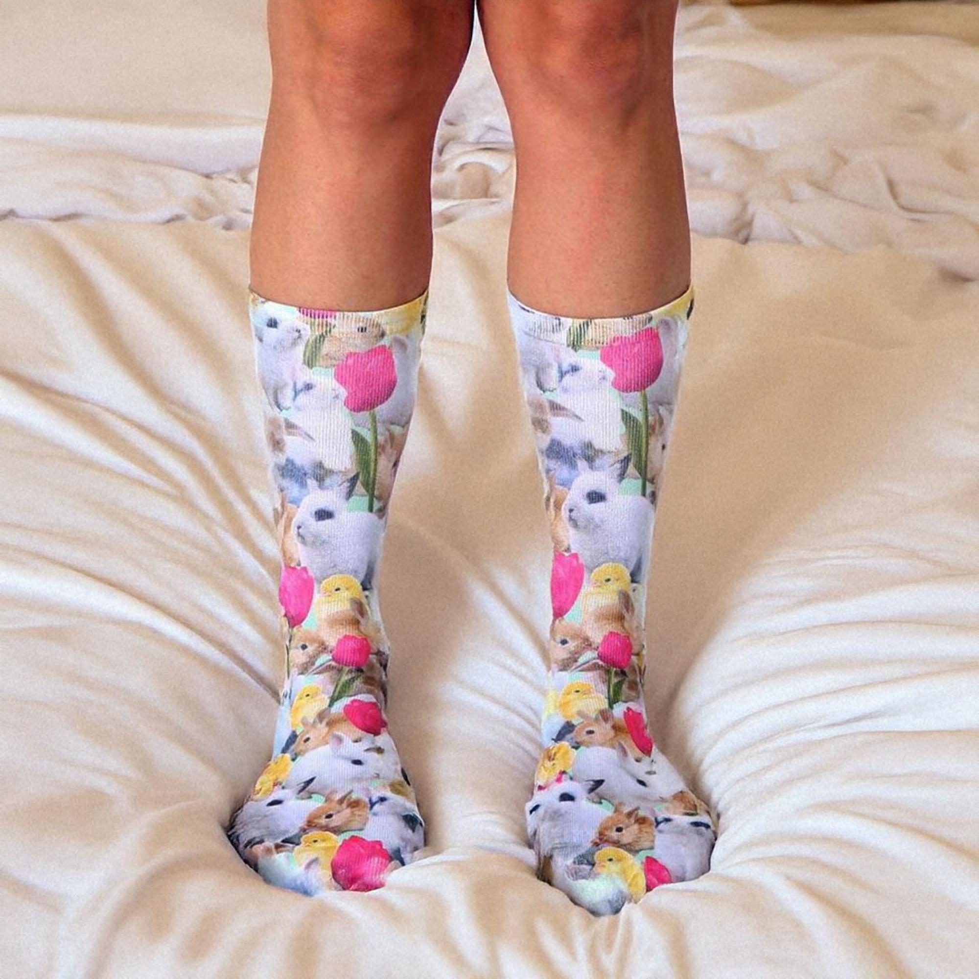 Easter Bunnies Photo Print Crew Socks