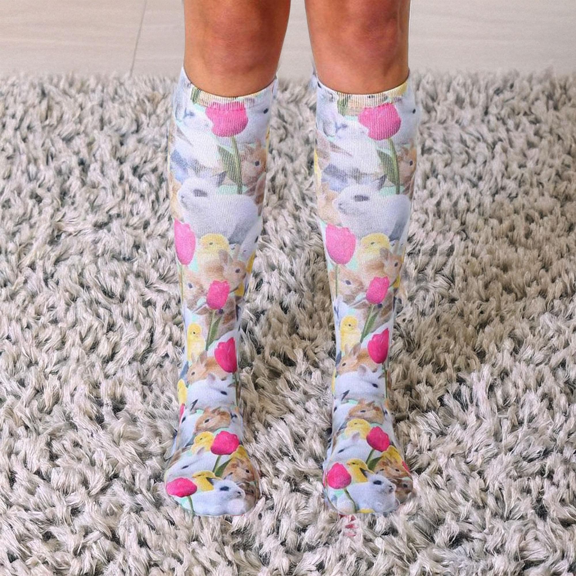 Easter Bunnies Photo Print Knee High Socks