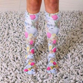 Easter Bunnies Photo Print Knee High Socks
