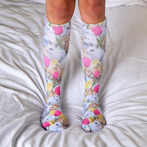 Easter Bunnies Photo Print Knee High Socks