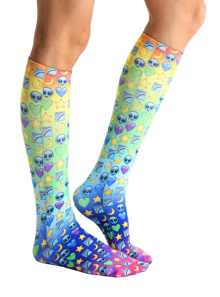 Living Royal Photo Print Knee High Socks: Galaxy Emoji