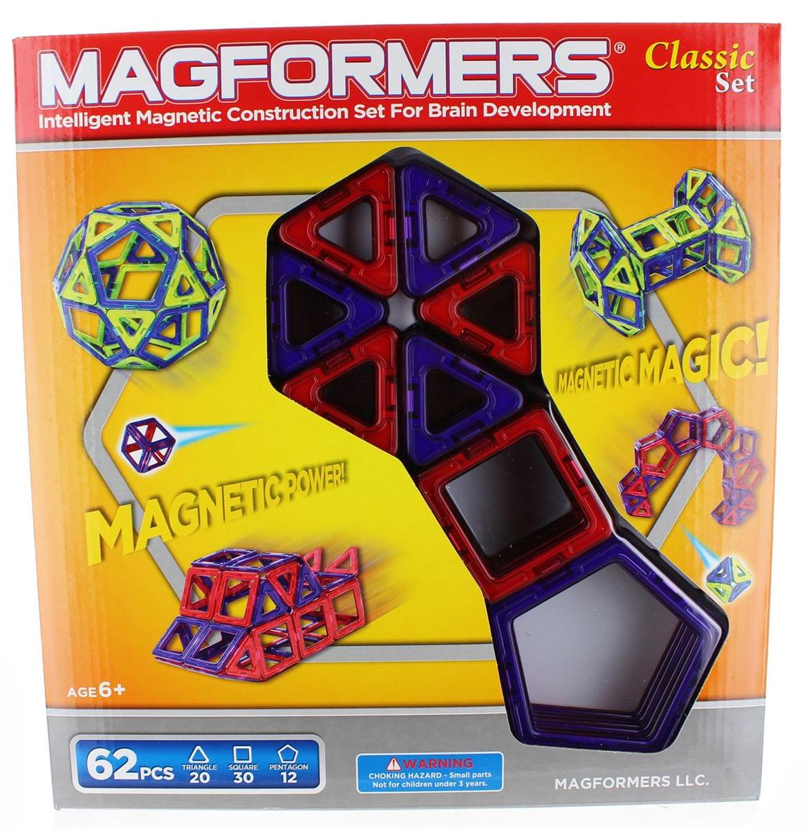 Magformers Classic 62-Piece Magnetic Construction Set (Red & Purple)