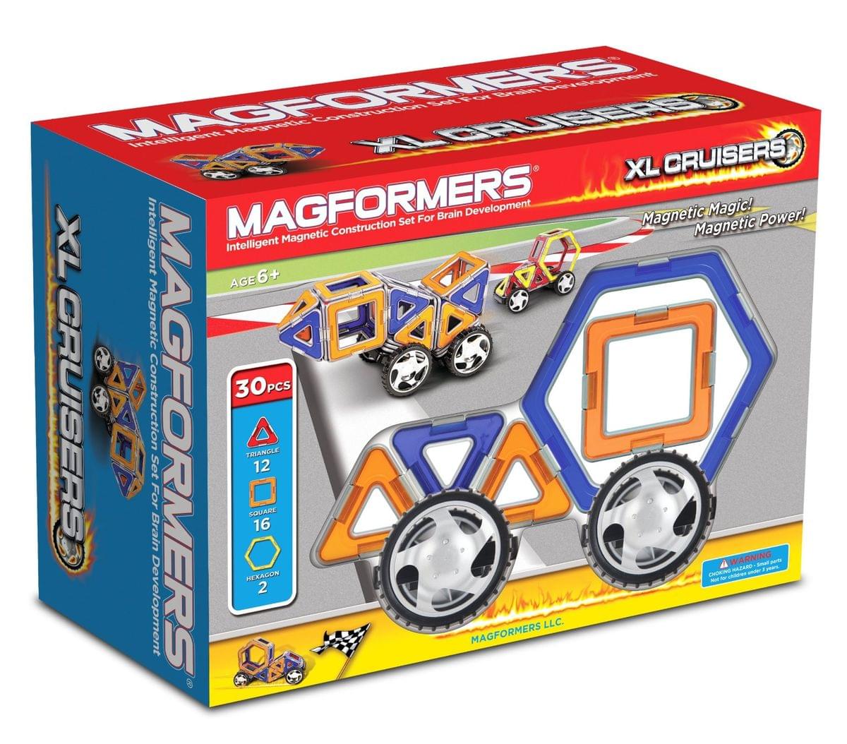 Magformers XL Cruisers 30 Piece Magnetic Car Set Blue & Orange Set