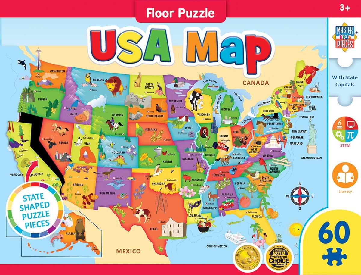 USA Map 60 Piece Giant Floor Jigsaw Puzzle