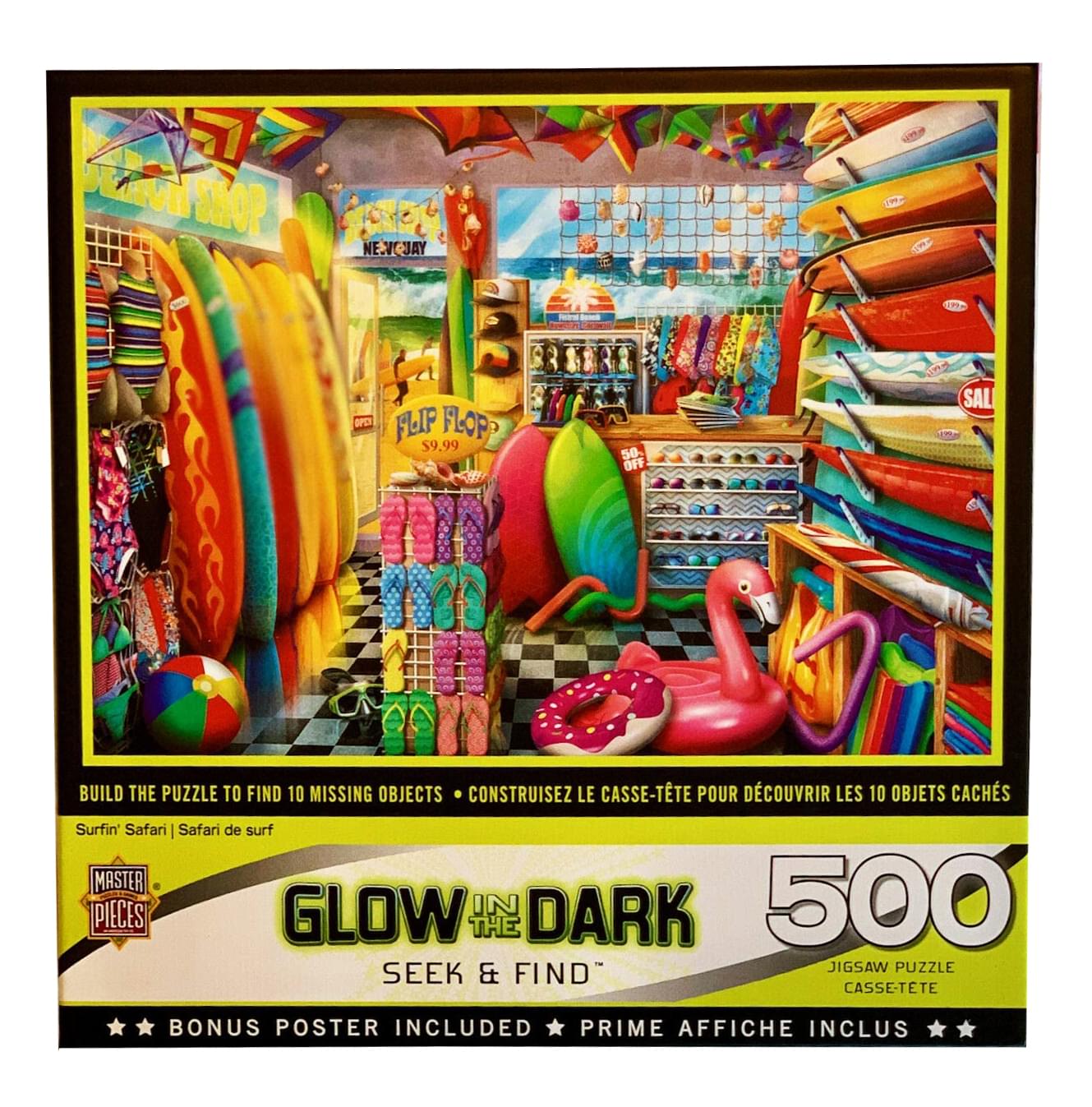 Glow in the Dark Colorful Surfin' Safari Hidden Images 500 Piece Jigsaw Puzzle
