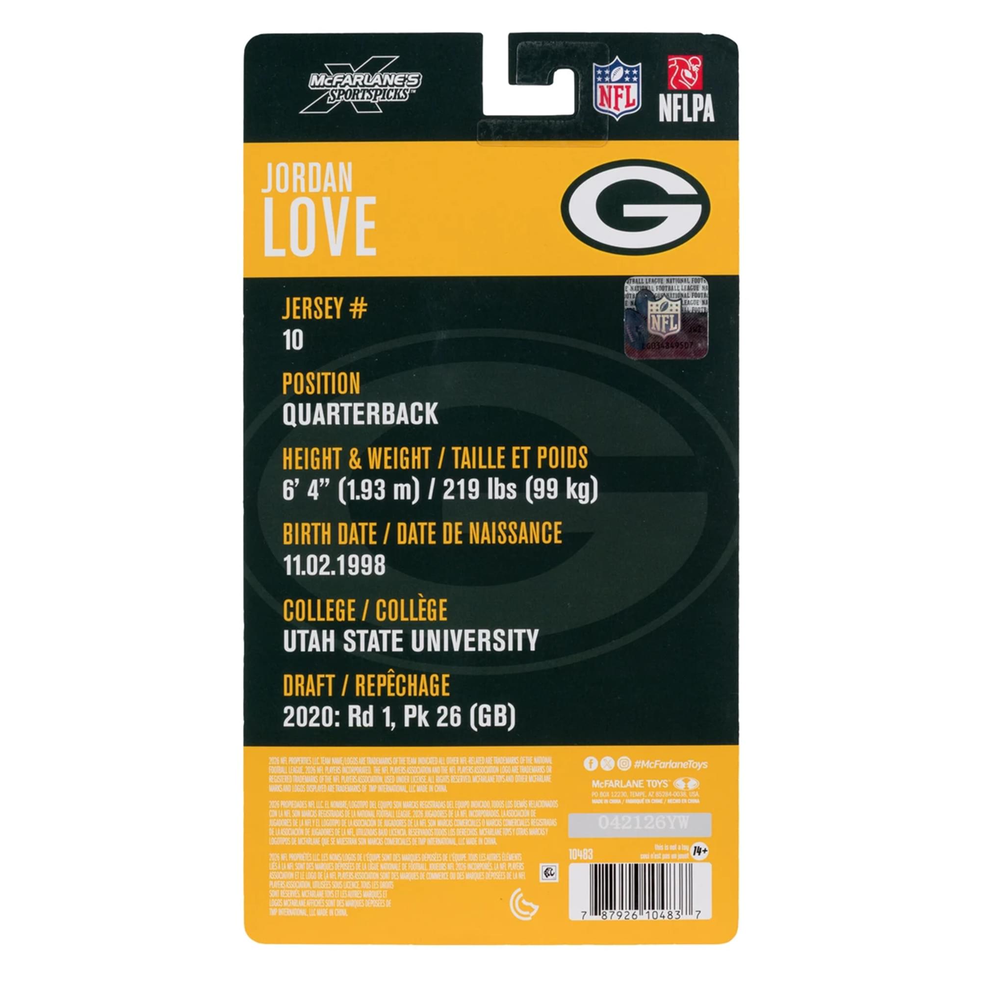 Jordan Love (Green Bay Packers) NFL McFarlane SportsPicks 6-Inch Figure