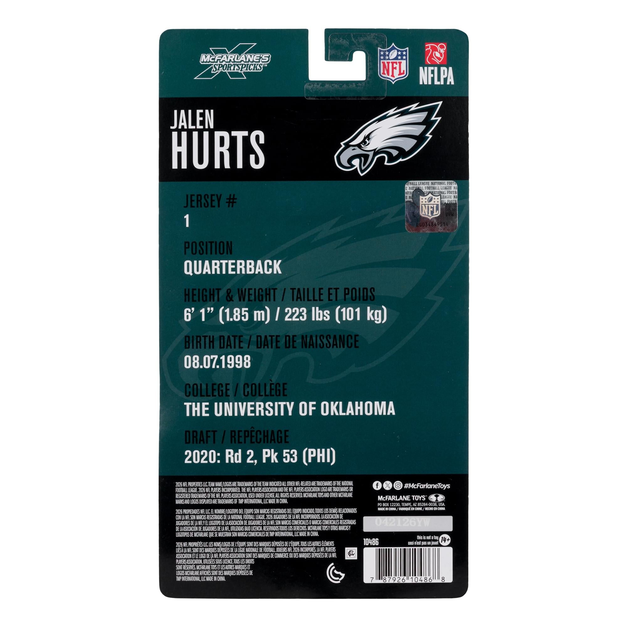 Jalen Hurts (Philadelphia Eagles) NFL McFarlane Sportspicks 6-Inch Action Figure