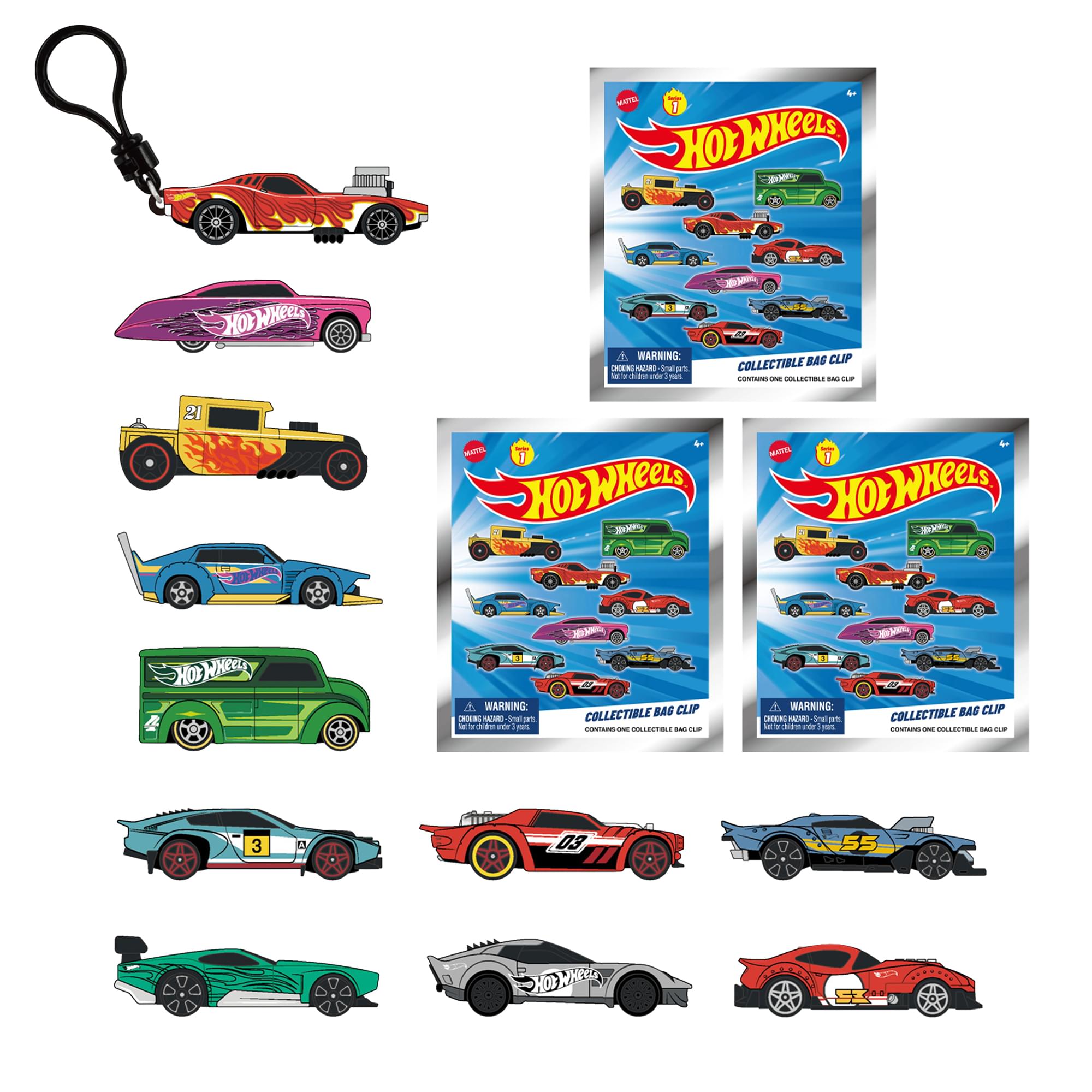 Hot Wheels Series 1 Blind Bag 3D Foam Bag Clip | 3 Random