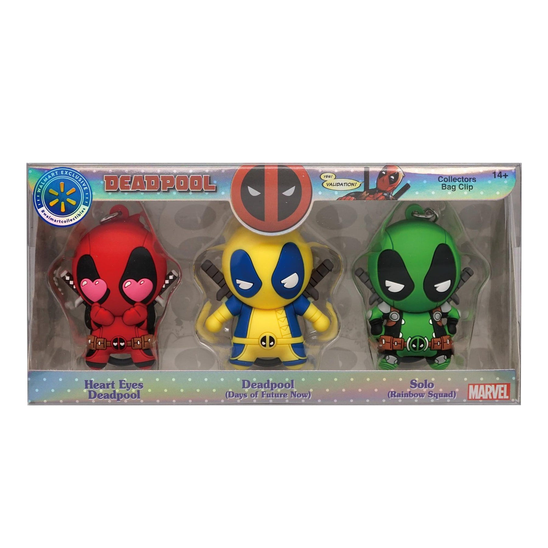 Marvel Deadpool 3D Foam Bag Clip Set | Heart Eyes, Days of Future Now, Solo
