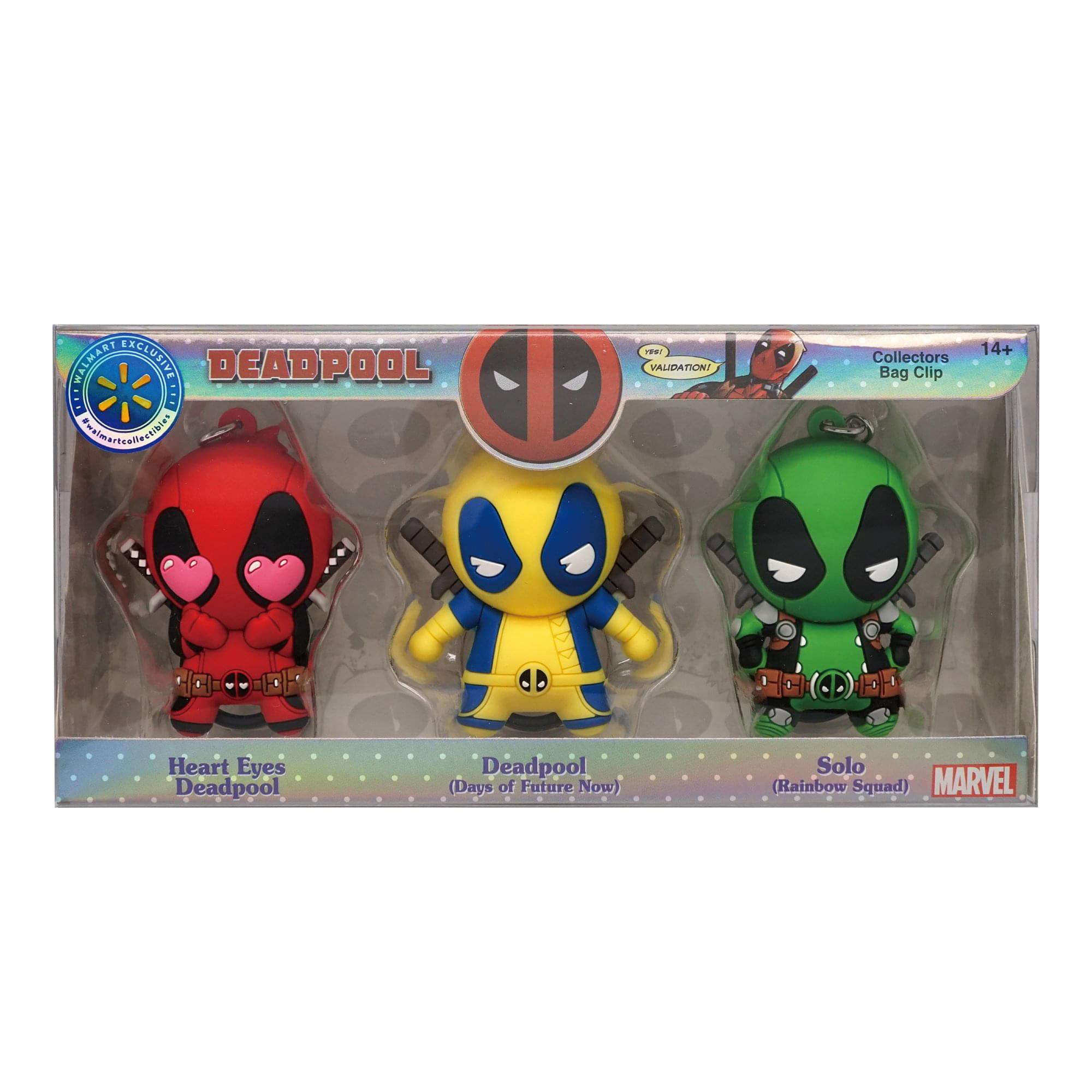 Marvel Deadpool 3D Foam Bag Clip Set | Heart Eyes, Days of Future Now, Solo