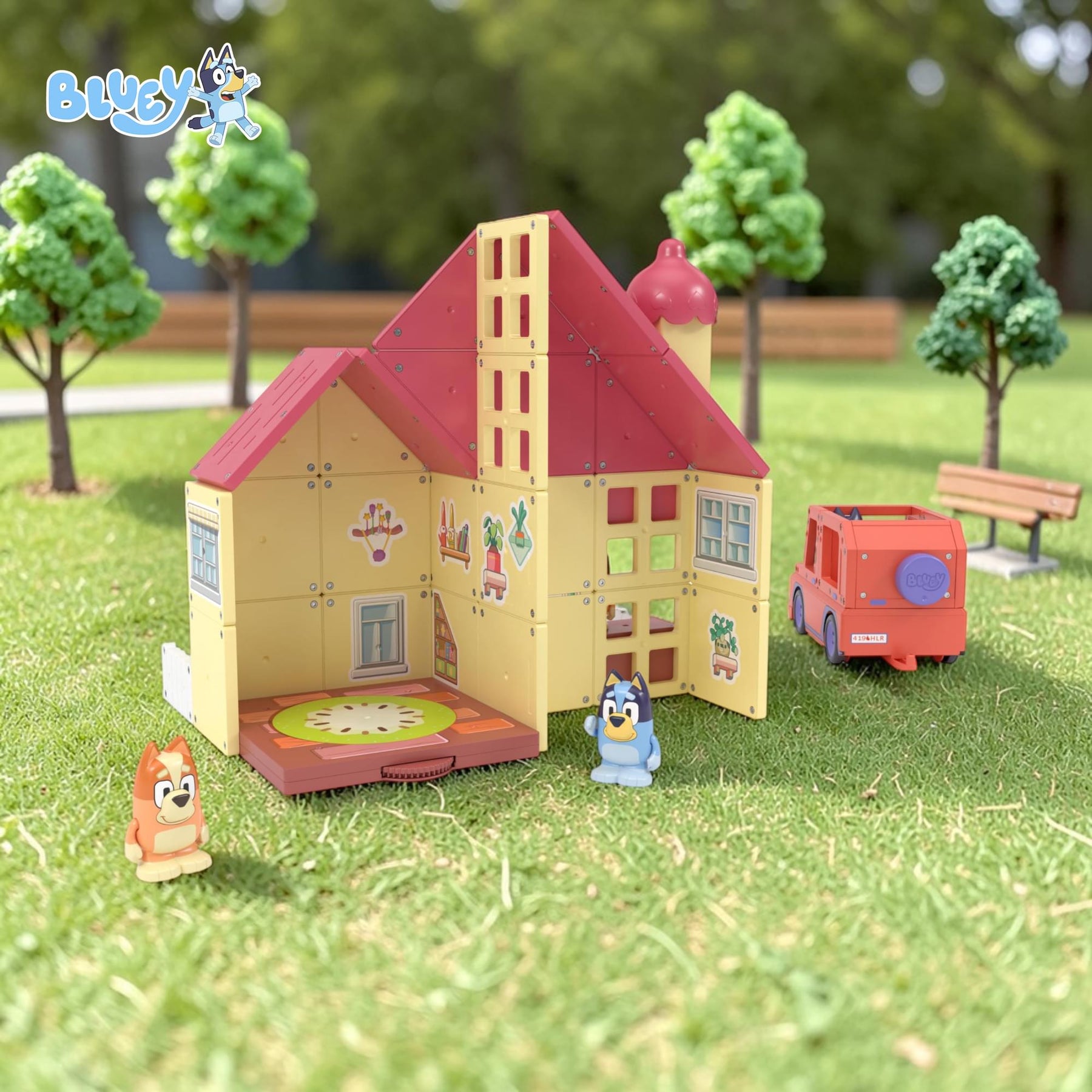 Bluey Heeler Family Home Tile Town 52-Piece Magnetic Tile Playset