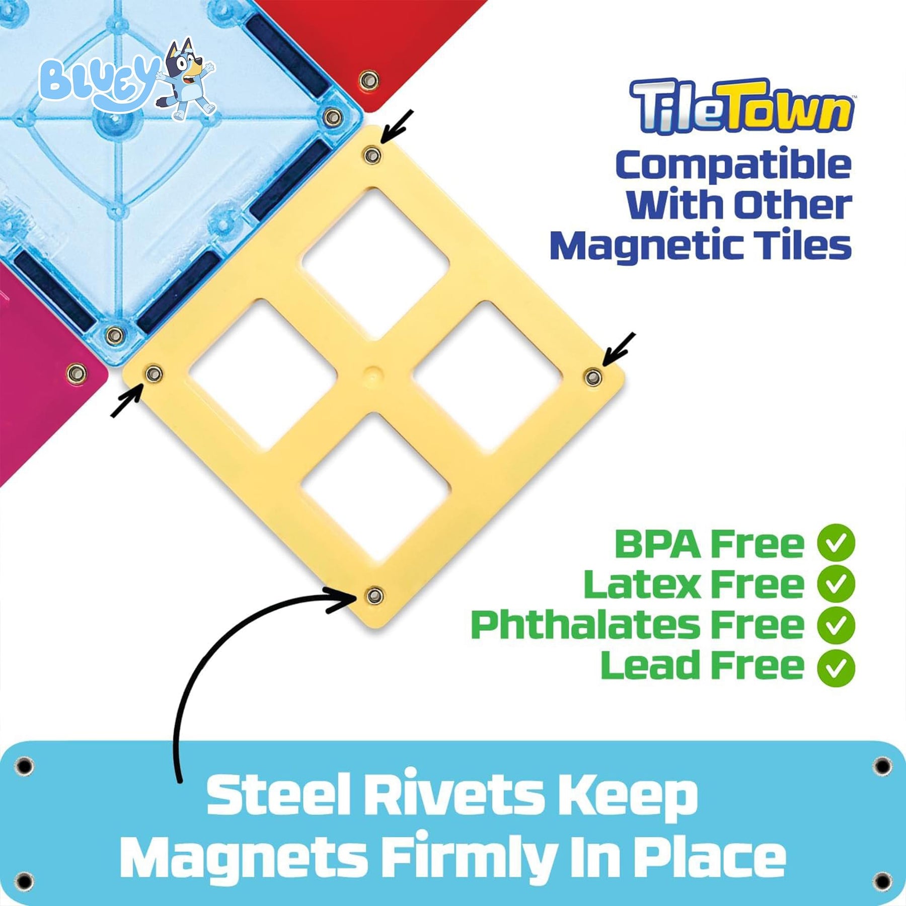 Bluey Heeler Family Home Tile Town 52-Piece Magnetic Tile Playset