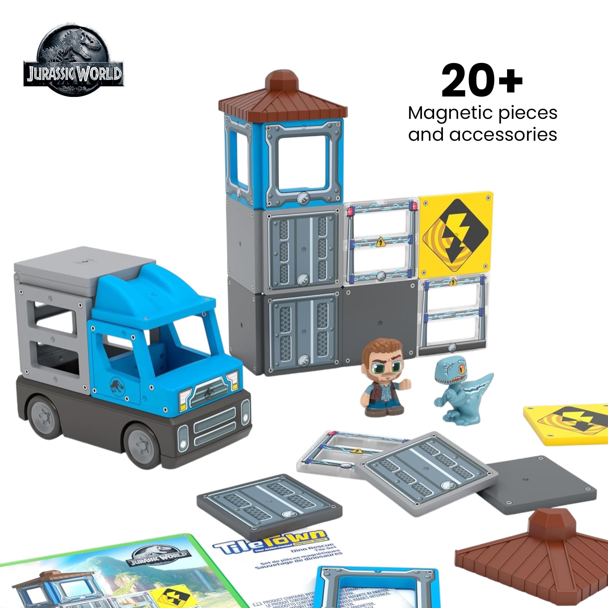 Jurassic World Dino Escape Tile Town 22-Piece Magnetic Tile Playset