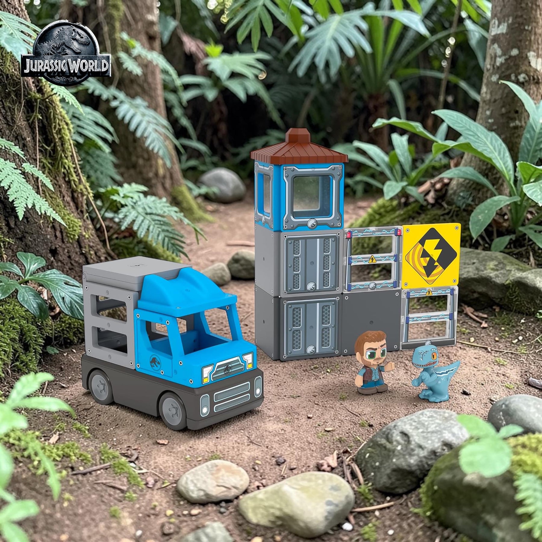 Jurassic World Dino Escape Tile Town 22-Piece Magnetic Tile Playset