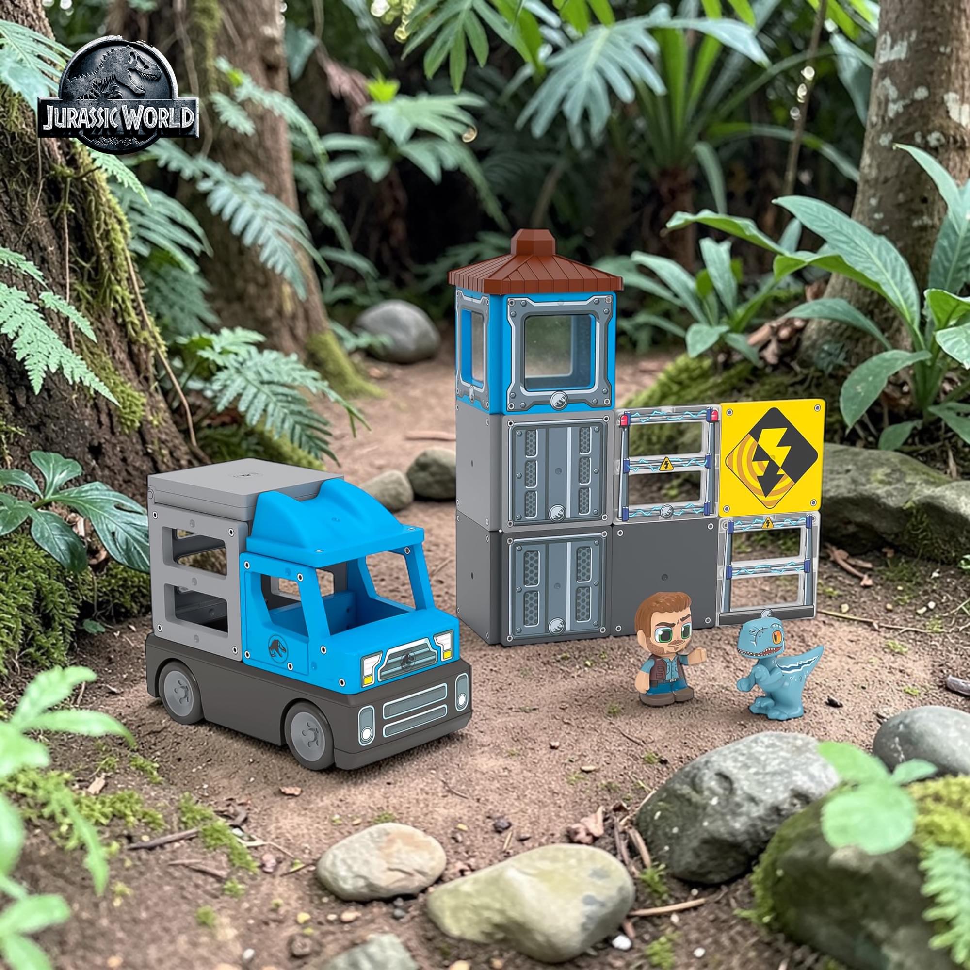 Jurassic World Dino Escape Tile Town 22-Piece Magnetic Tile Playset
