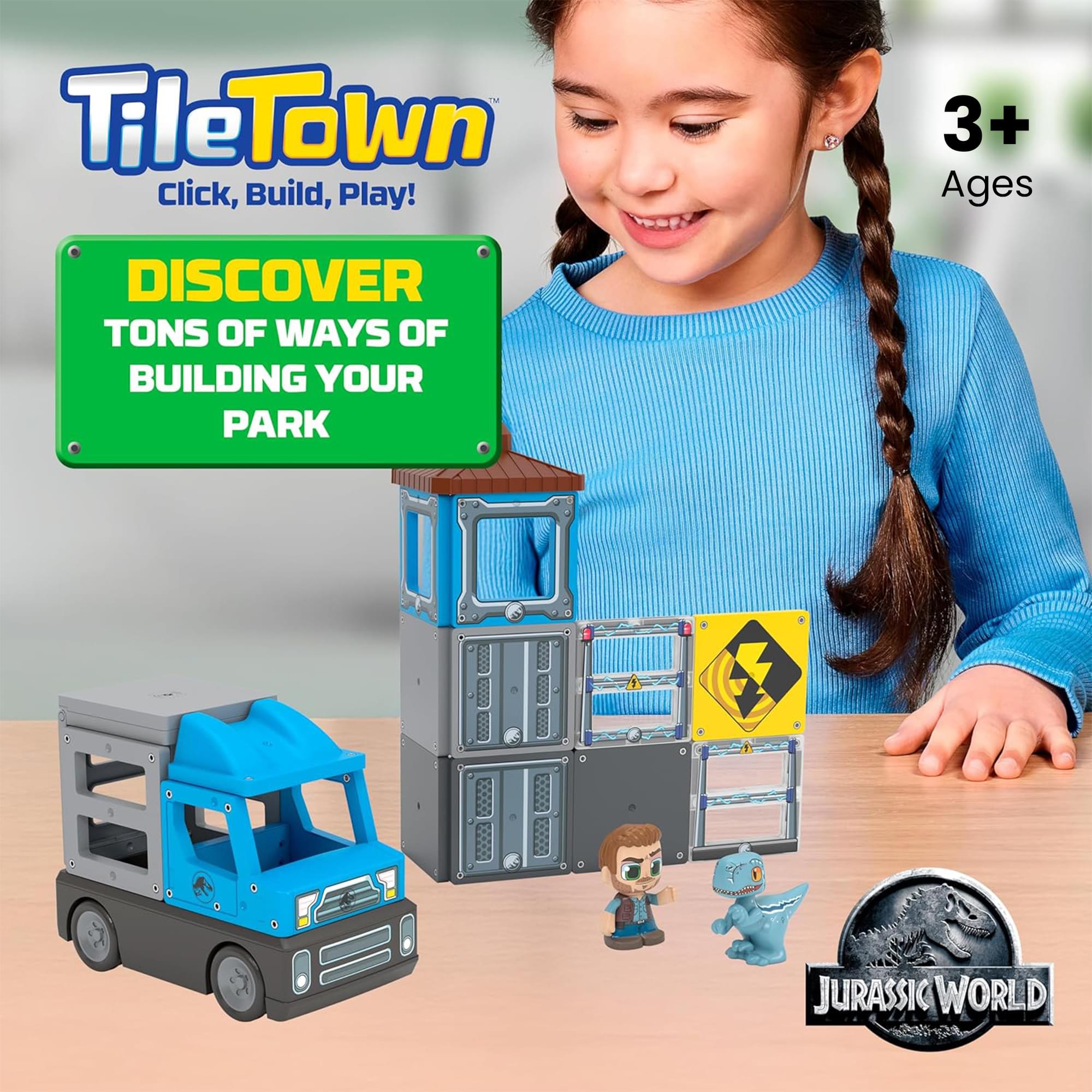 Jurassic World Dino Escape Tile Town 22-Piece Magnetic Tile Playset