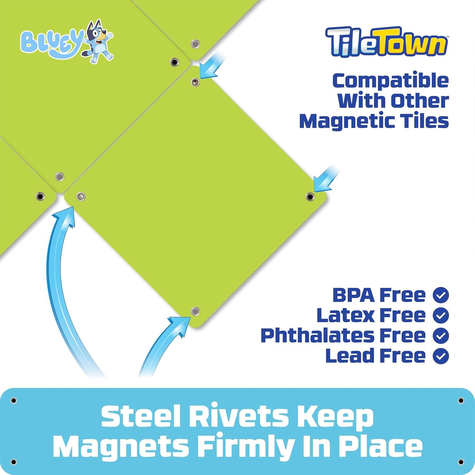 Bluey Bingo Tile Town 6-Piece Magnetic Tile Booster Set