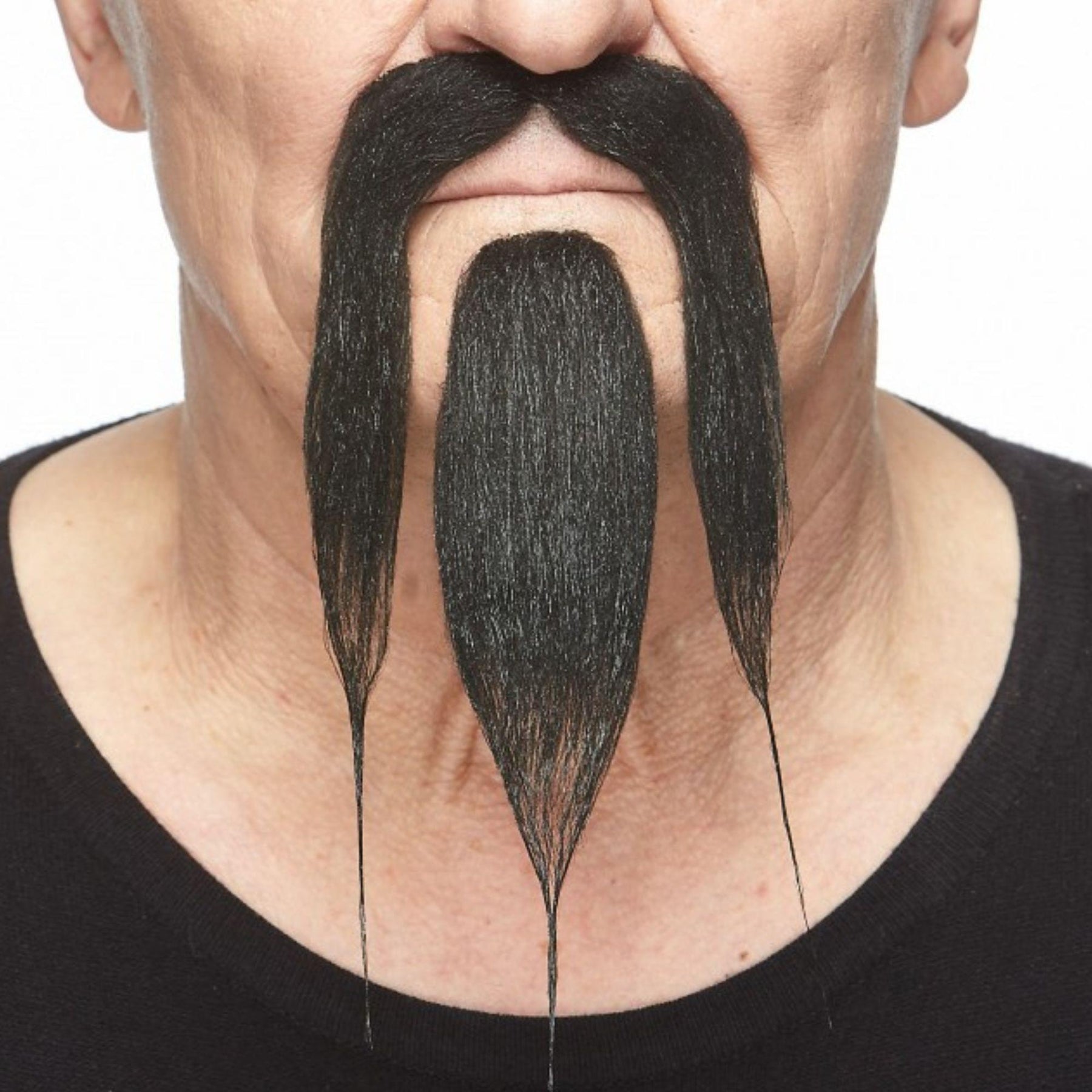 Long Chinese Black Beard & Moustache Adult Costume Accessory Set