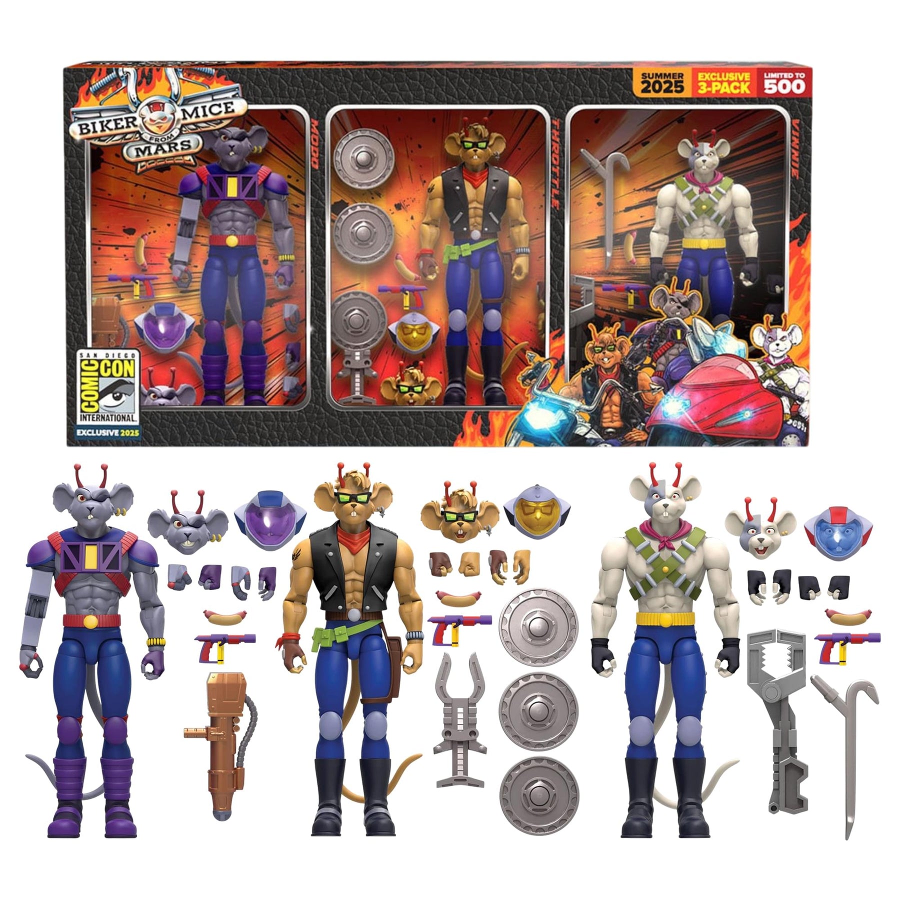 Biker Mice From Mars Action Figure Three-Pack | Throttle, Modo, & Vinnie